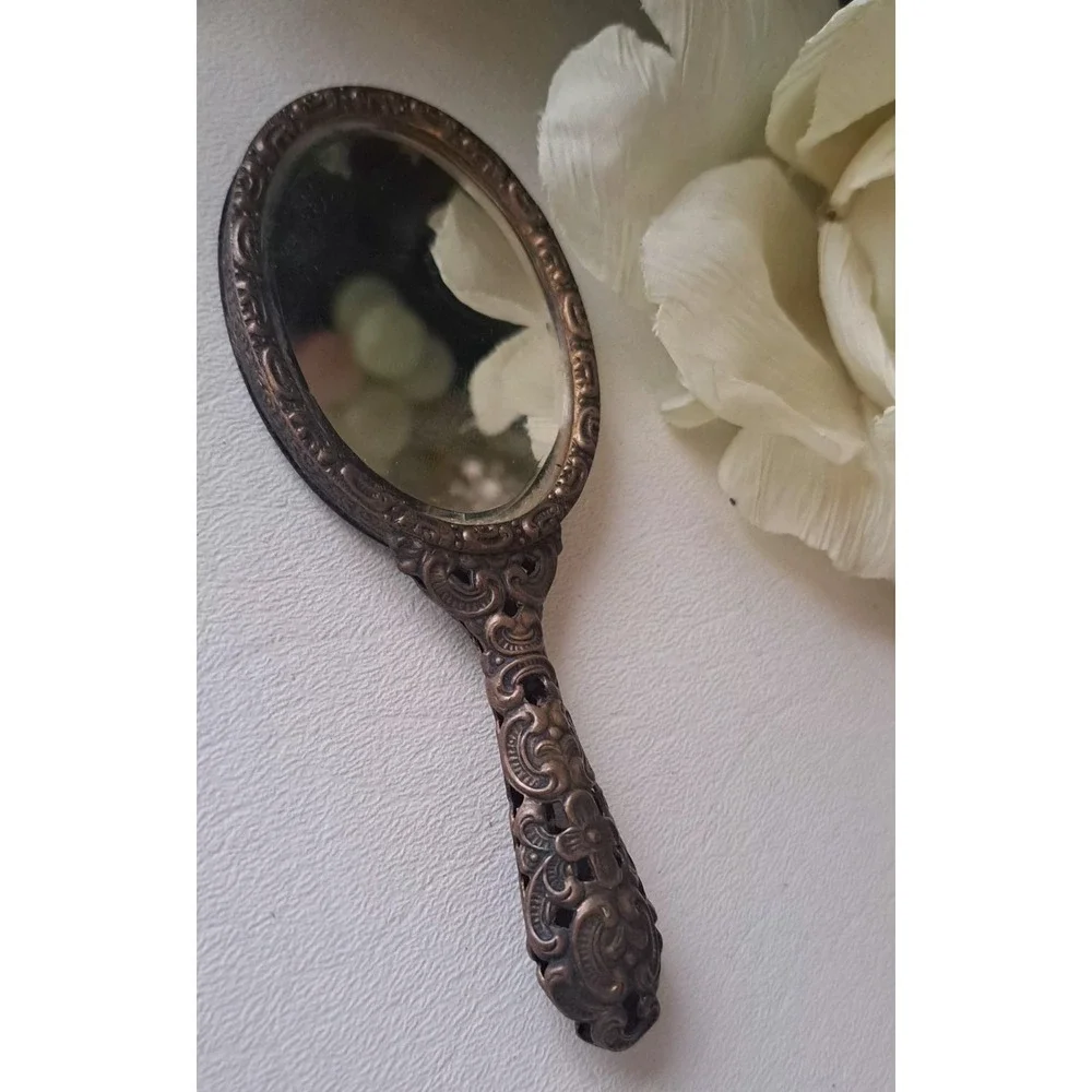 Vintage Miniature Floral French Ornate Petit Mirror 5